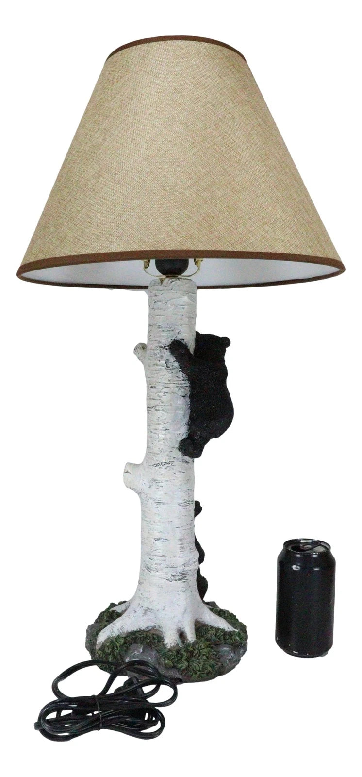Climbing Black Bear Cub On Birchwood Tree With Mother And Beehive Table Lamp-3