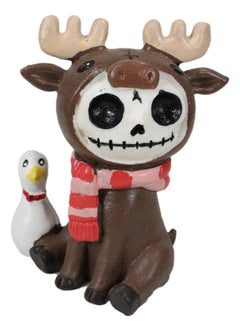Furry Bones Pink Scarfed Spruce The Moose With White Duck Skeleton Figurine 3"H-5