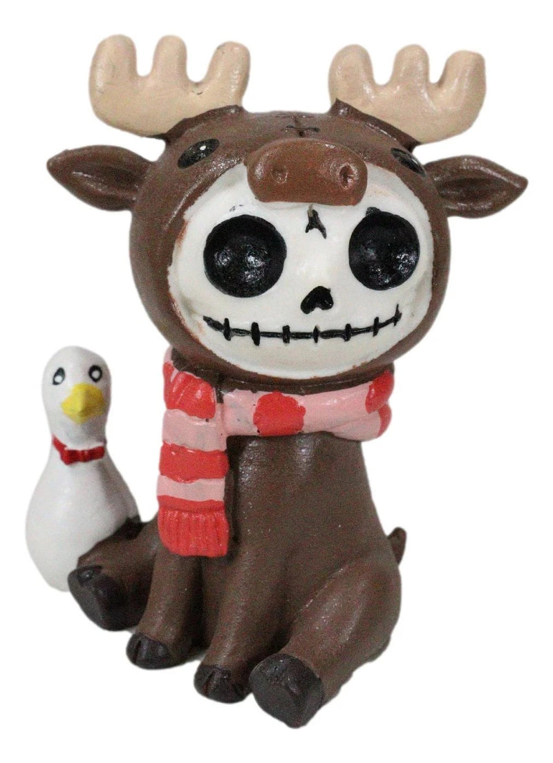 Furry Bones Pink Scarfed Spruce The Moose With White Duck Skeleton Figurine 3"H-5