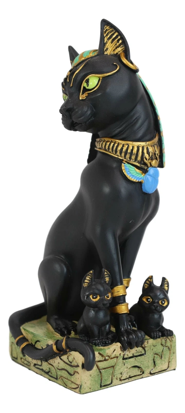 Egyptian Goddess Sitting Cat Bastet Mother With Kittens Statue in Vivid Colors-3
