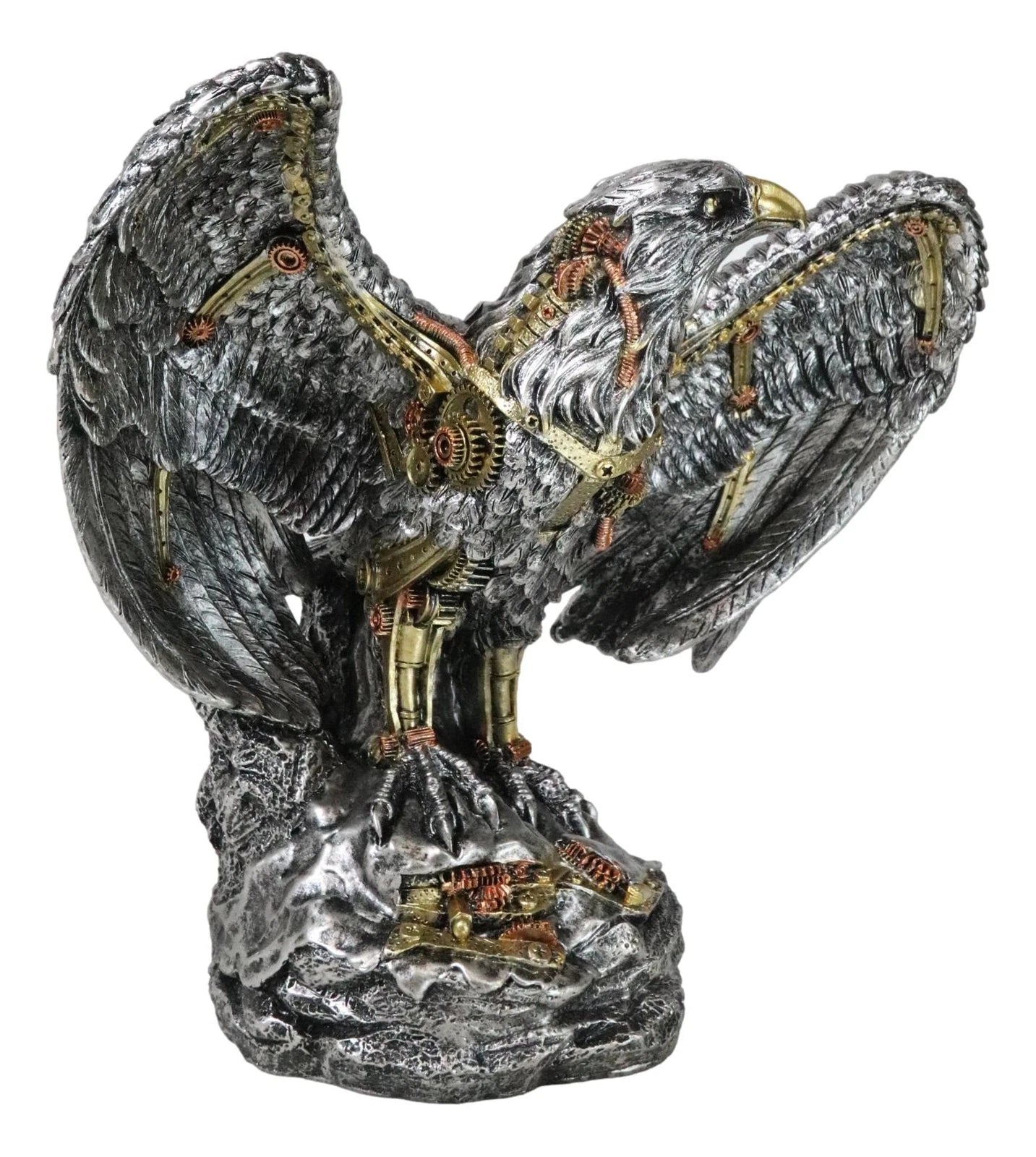 Large Geared Clockwork Steampunk Nano Cyborg Eagle with Open Wings Figurine-5