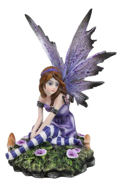 Toadstool Garden Lavender Purple Girl Fairy With Flitting Butterfly Figurine-4