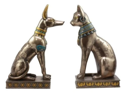 Egyptian Statue Set, Bastet & Anubis Sitting Figurines 2-Piece for Home Decor, Desk, Shelf, Mantle, Office, Ancient Egyptian Gods Sculpture, Collectible Gift-4