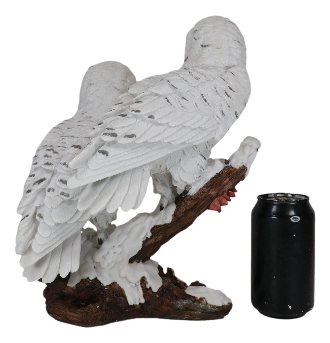 Mystical Two White Snowy Owl Couple Perching On Tree Branch Statue 12.25"Tall-5