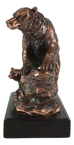 Black Bear Mother With Cub Climbing Rock Bronze Electroplated Resin Statue 9"H-2