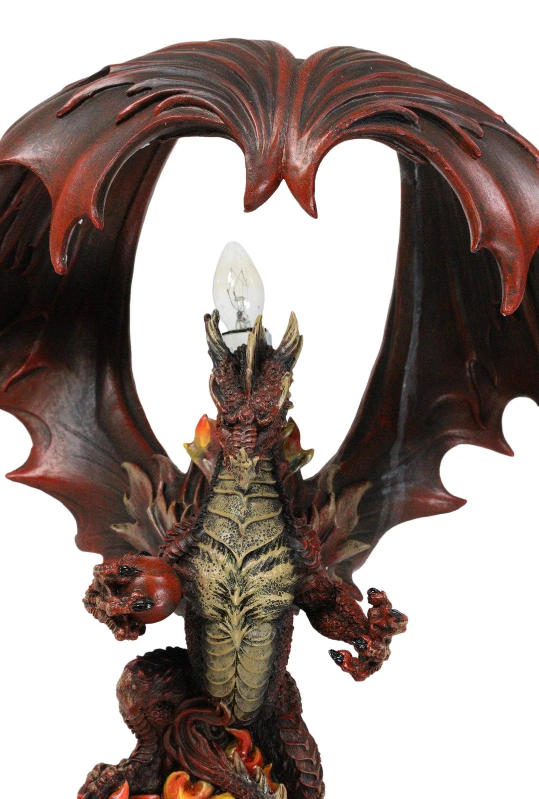 Red Hell Fire Flame Volcano Dragon Table Lamp With Towering Canopy Wings Statue-2