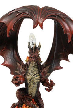 Red Hell Fire Flame Volcano Dragon Table Lamp With Towering Canopy Wings Statue-2