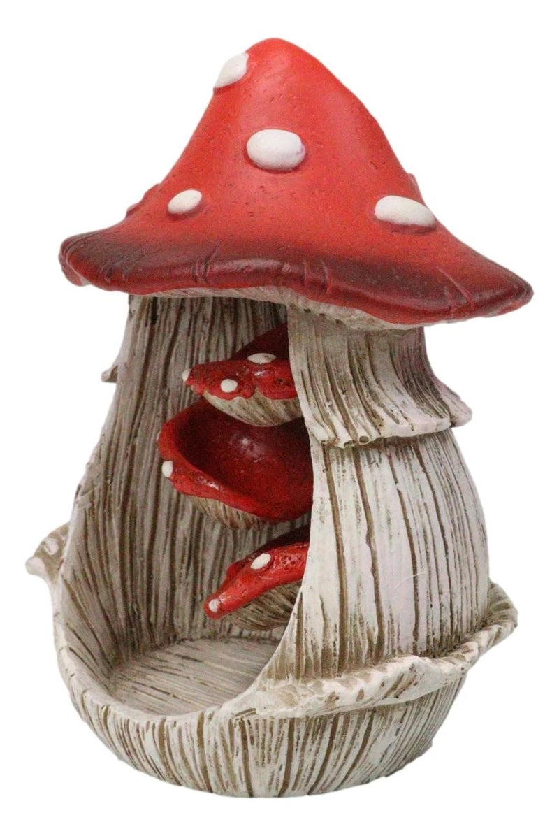 Fairy Garden Red Spotted Toadstool Mushroom Cottage Backflow Incense Burner-3