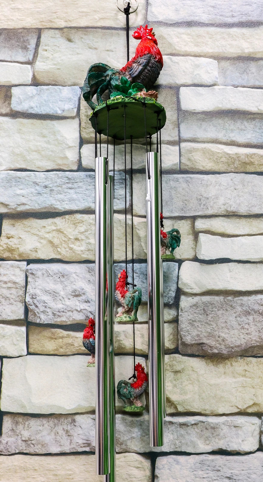 Rustic Country Farm Red Breasted Rooster Chicken Wind Chime Patio Garden Decor-1