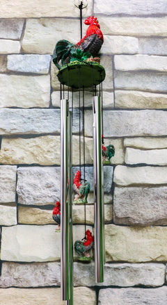 Rustic Country Farm Red Breasted Rooster Chicken Wind Chime Patio Garden Decor-1