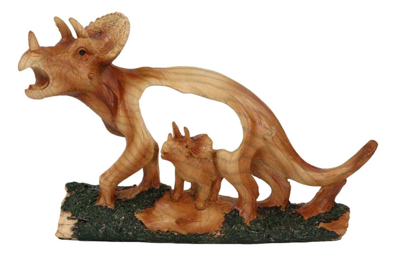 Figura de madera sintética recortada de dinosaurio jurásico Triceratops de tres cuernos, madre y cría-2