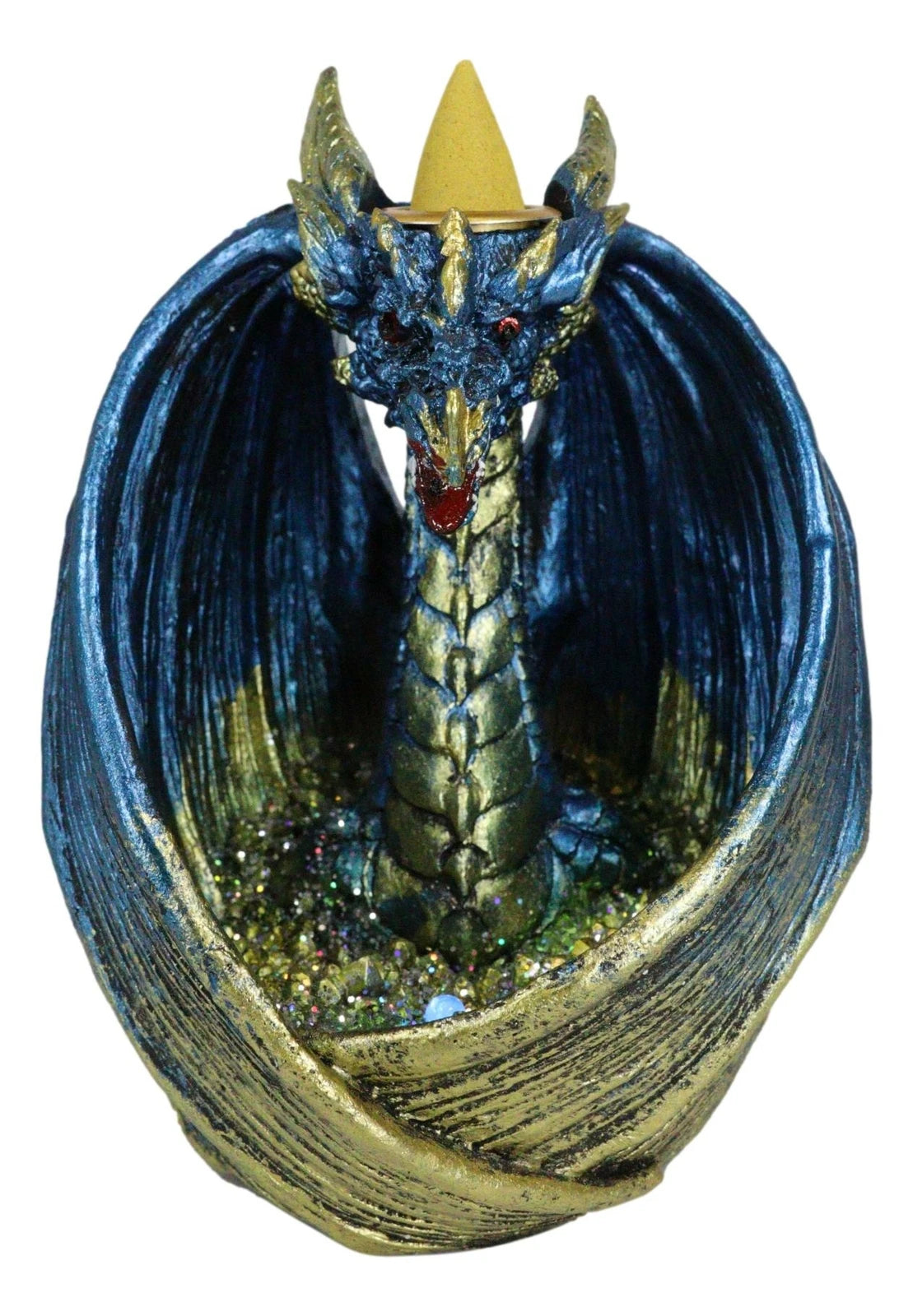 Blue Wise Dragon Guarding LED Light Crystals Smoky Backflow Cone Incense Burner-2