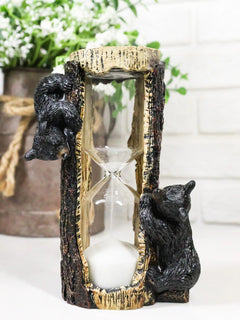 Rustic Adorable Forest Black Bear Cubs Climbing On Tree Sand Timer Figurine-1