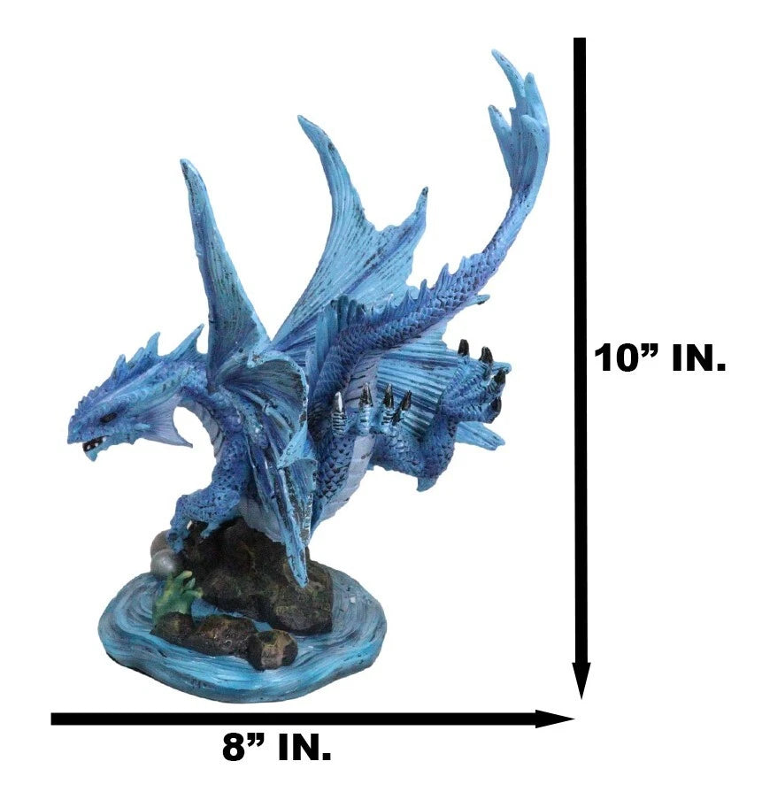 Large 10.25"H Aqua Elemental Pearl Water Dragon Swimming In Deep Sea Statue-6