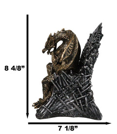 Bronzite Dragon Sitting On Iron Throne Of Swords With Valyrian Blade Figurine-4
