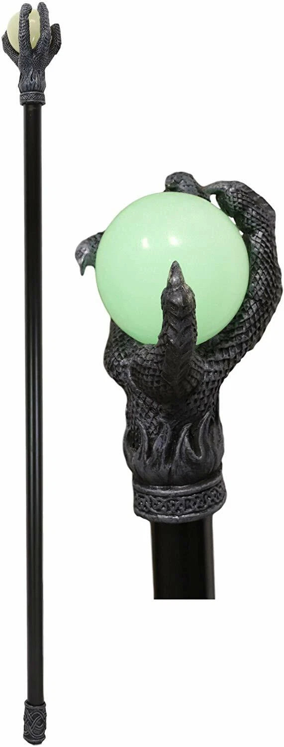 Dragon Claw Walking Cane, Grip of Fire Glow-In-The-Dark Decor Prop, 36" Fantasy Staff for Cosplay, Halloween, Home Display, Collectible, Gothic, Wizard, Mage, Sorcery Accessory-2