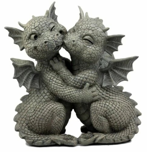 Fiery Romance Hatchling Dragon Lovers Garden Statue Faux Stone Resin Finish 10"H-3