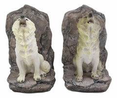 Wardens Of The North Howling Gray And White Wolves Bookends Wolf Figurine Set-5