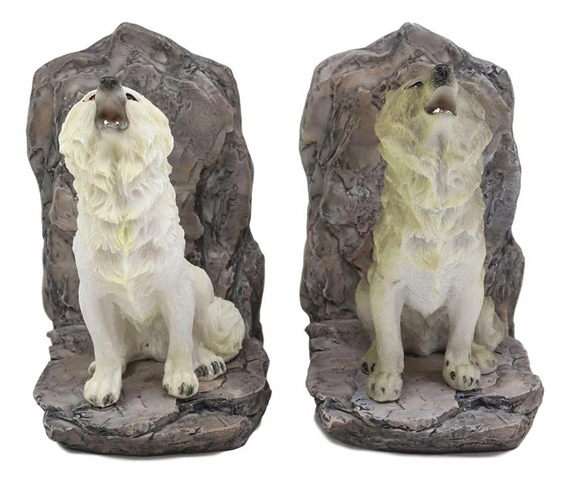 Wardens Of The North Howling Gray And White Wolves Bookends Wolf Figurine Set-5
