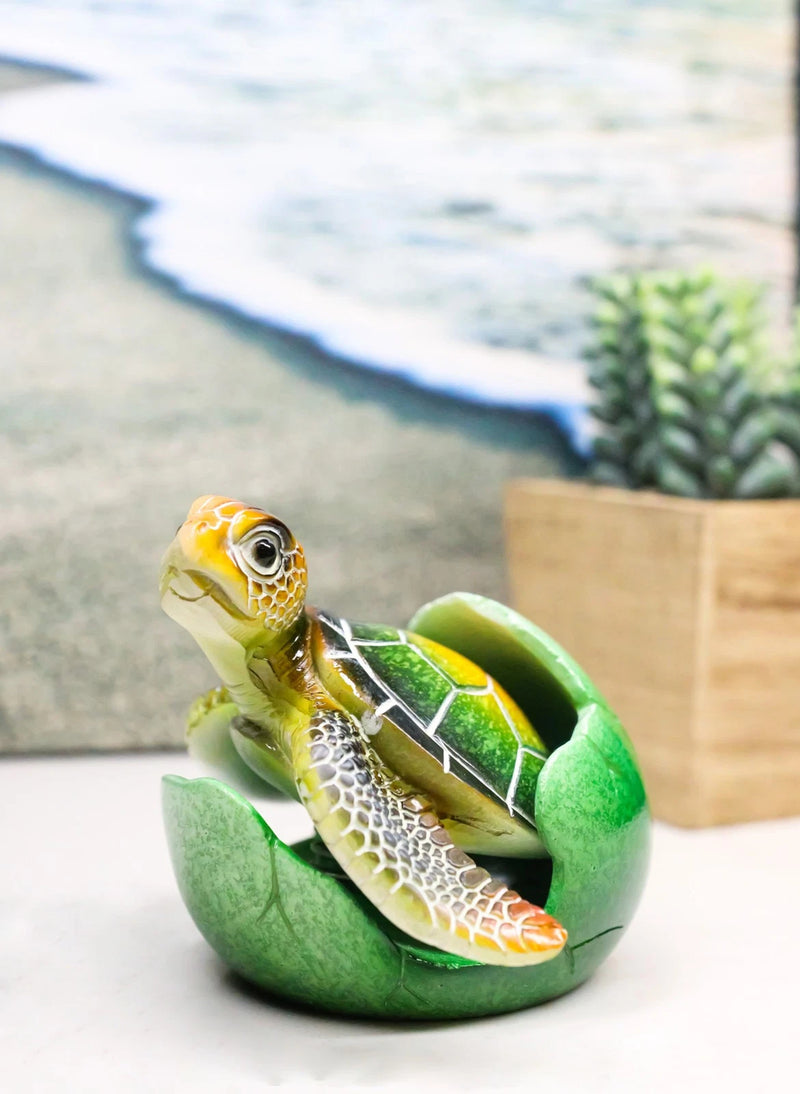 Green Nautical Marine Sea Turtle Hatchling Emerging Out of Egg Mini Figurine-1