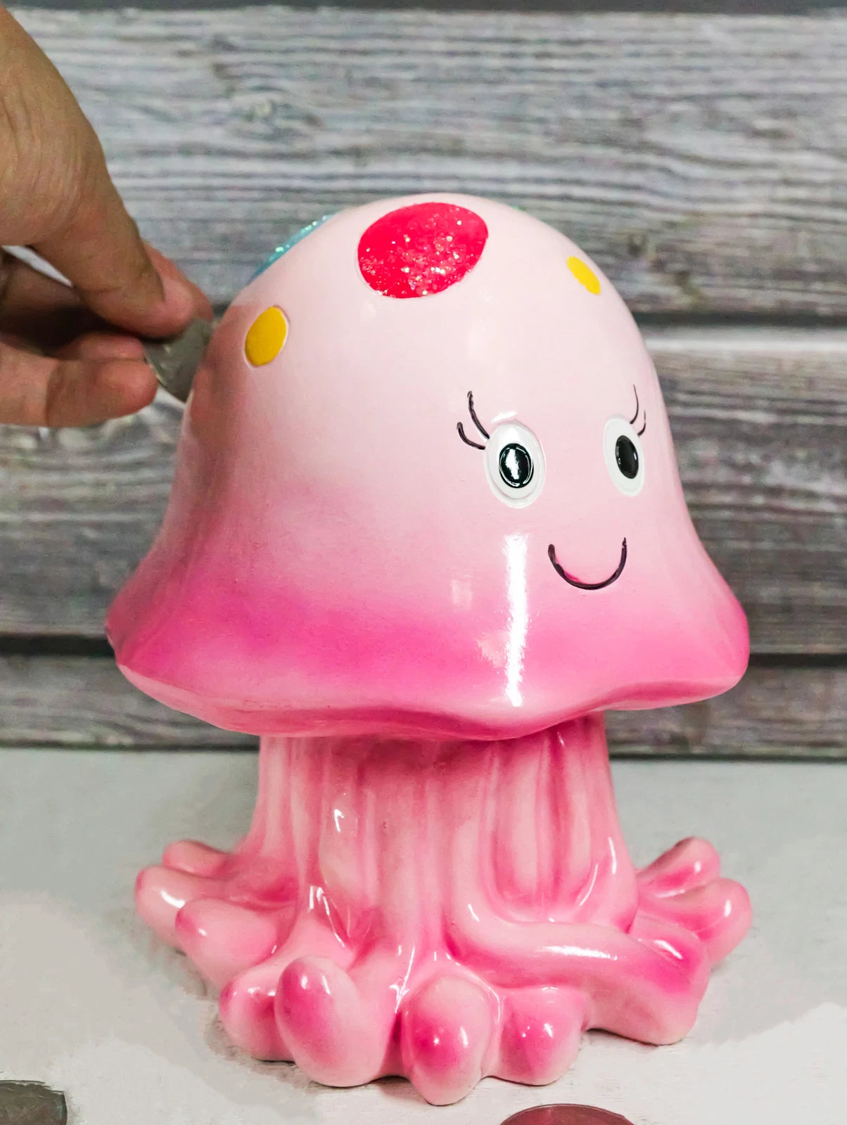 Whimsical Nautical Marine Pink Sea Jellyfish Money Coin Savings Piggy Bank-1
