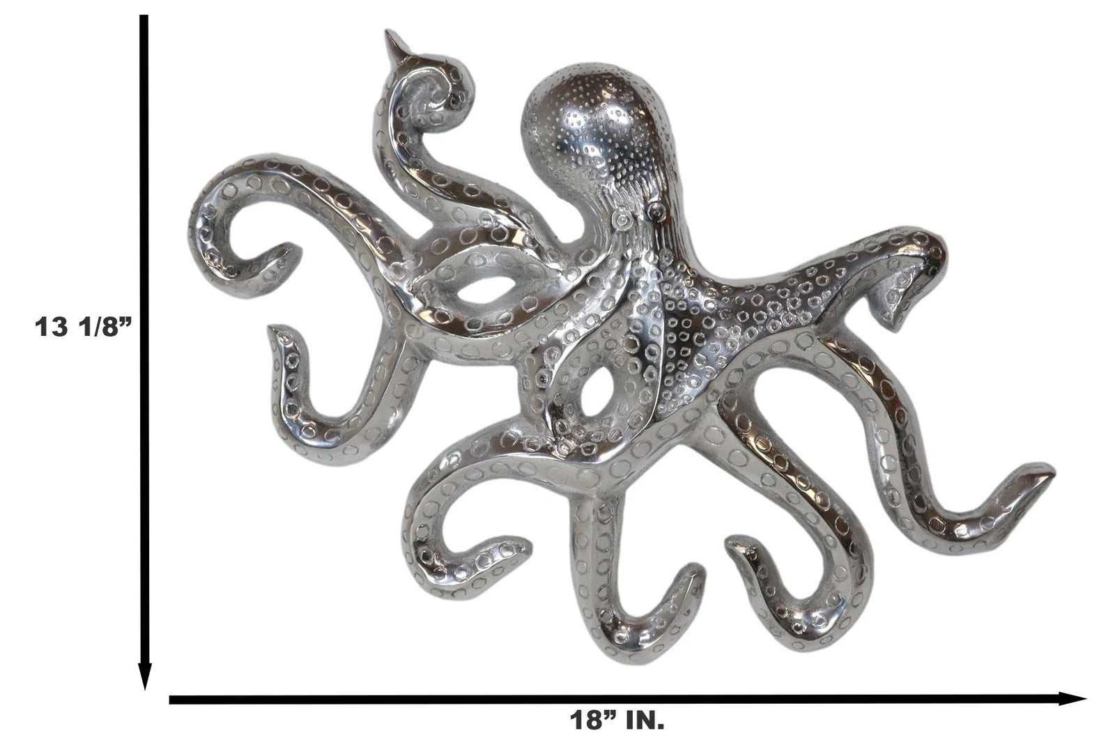 18"L Nickel Plated Aluminum Nautical Marine Sea Octopus Wall Decorative Plaque-3