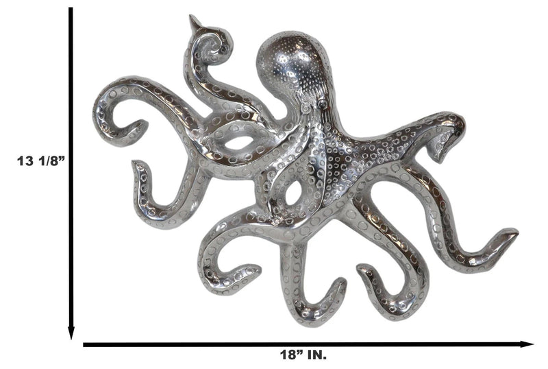 18"L Nickel Plated Aluminum Nautical Marine Sea Octopus Wall Decorative Plaque-3