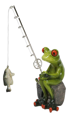 Pack of 2 Favorite Pastime Green Frogs Besties Rod Fishing by The Pond Figurines-2