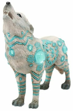 Turquoise Heavens Native Tribal Howling Snow Wolf Totem Spirit Figurine 6.25"L-3