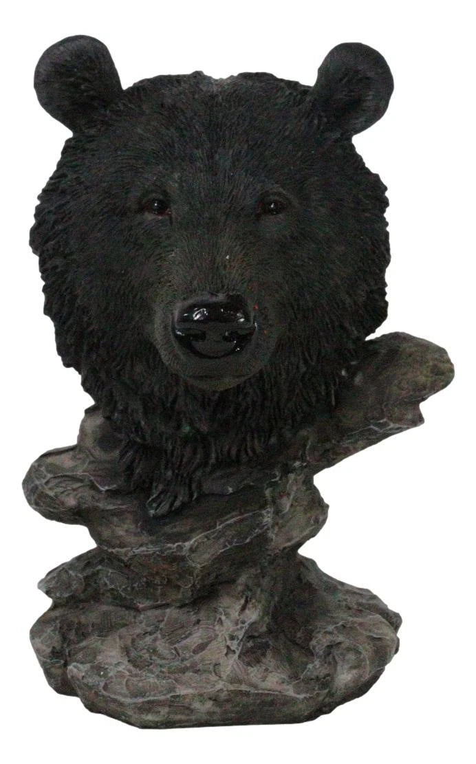 Busto de oso negro de bosque rústico occidental con soporte de estepas rocosas-5