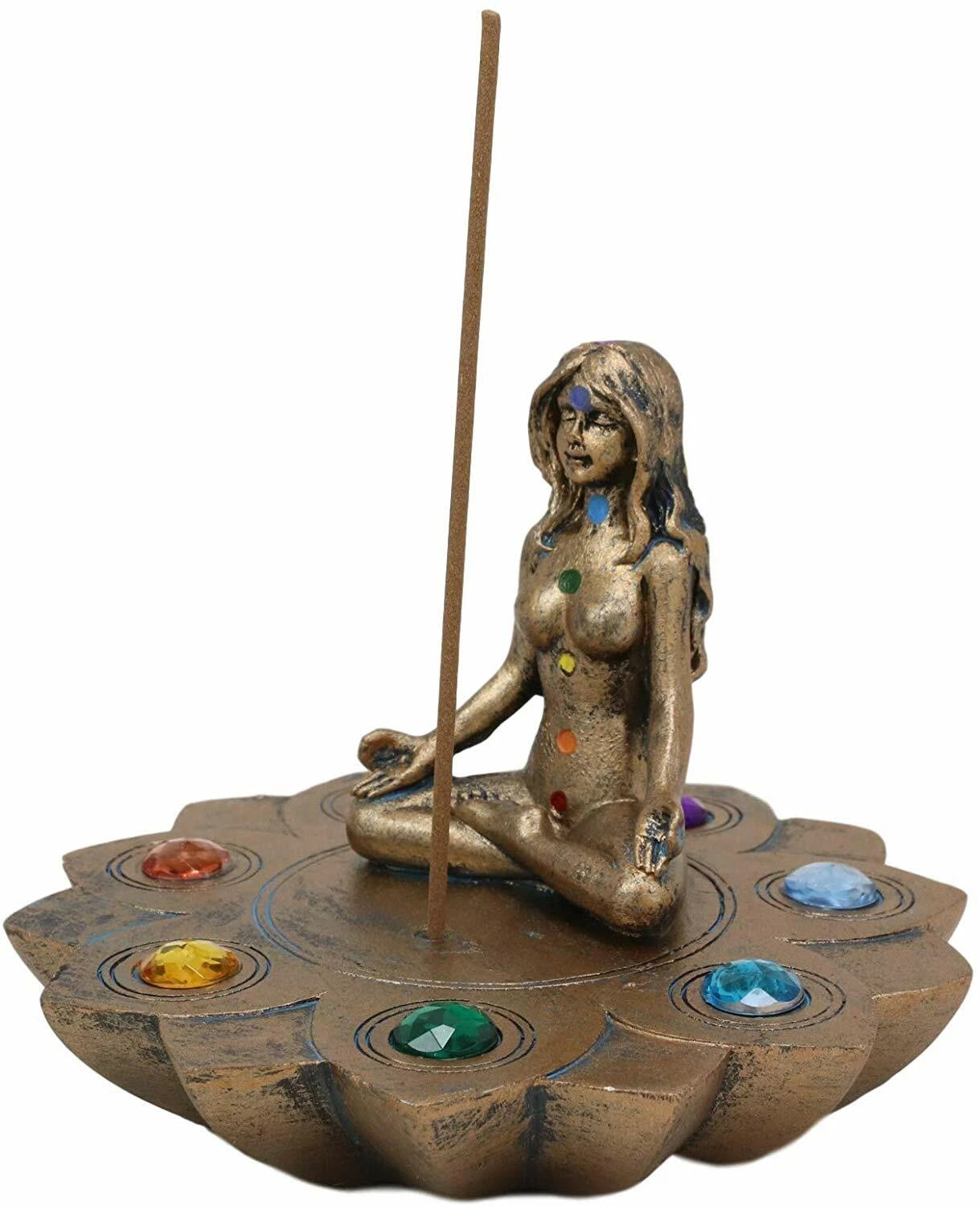 Feminine Triple Goddess Yoga with Chakra Lotus Flower Incense Stick Holder-5