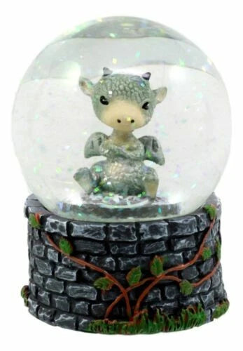 Small Collectible Whimsical Sulky Baby Dragon Water Globe Figurine With Glitters-4