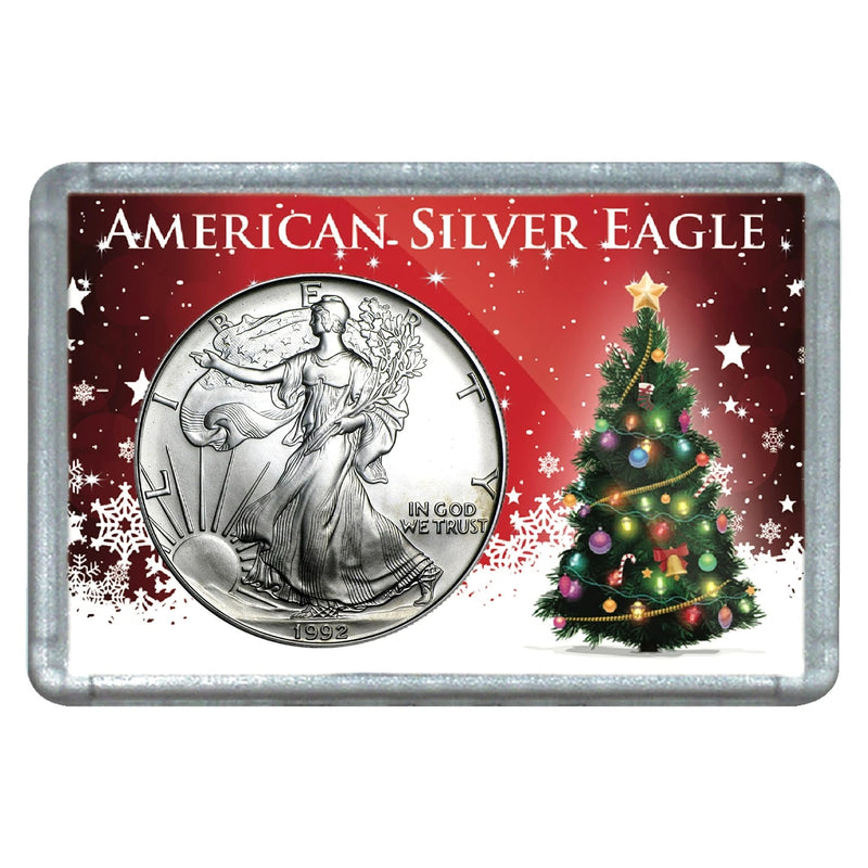 Moneda de plata americana de $1 de 1992 con diseño de árbol de Navidad-1