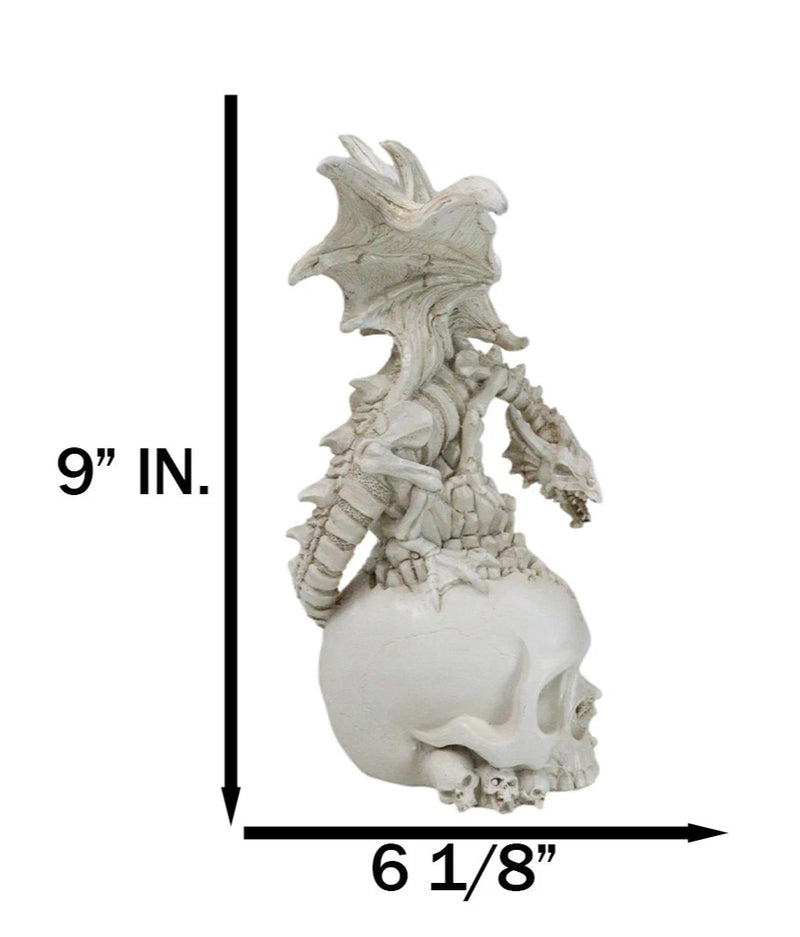 Ossuary Macabre Skeleton Bone Dragon Perching On Gothic White Skull Figurine-5