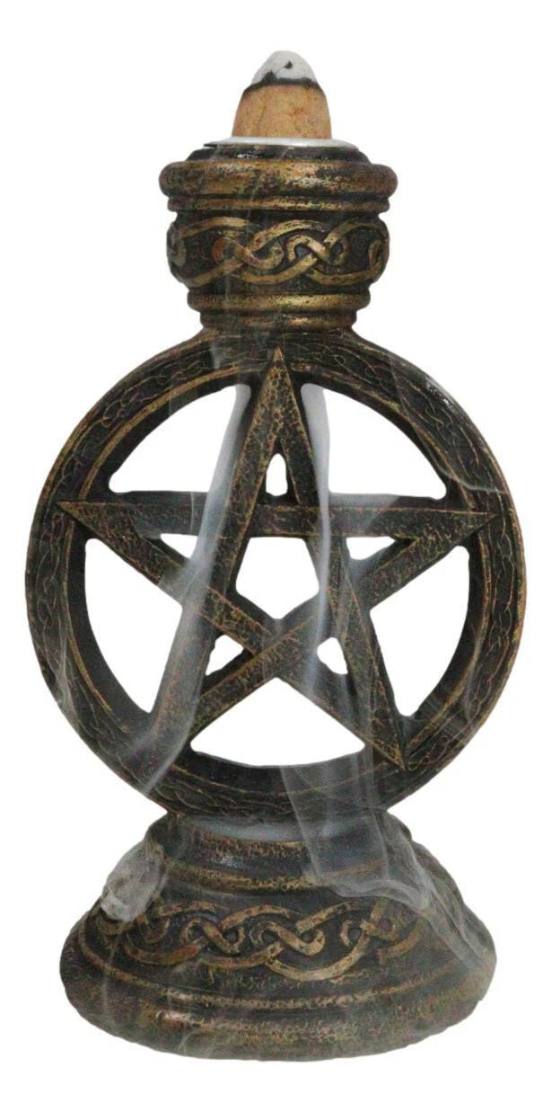 Celtic Witchcraft Wicca Sacred Pentagram Circle Backflow Incense Burner Figurine-3