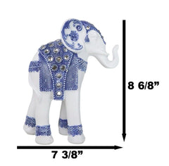 Feng Shui Ming Style Blue And White Ornate Design With Crystals Elephant Statue-3