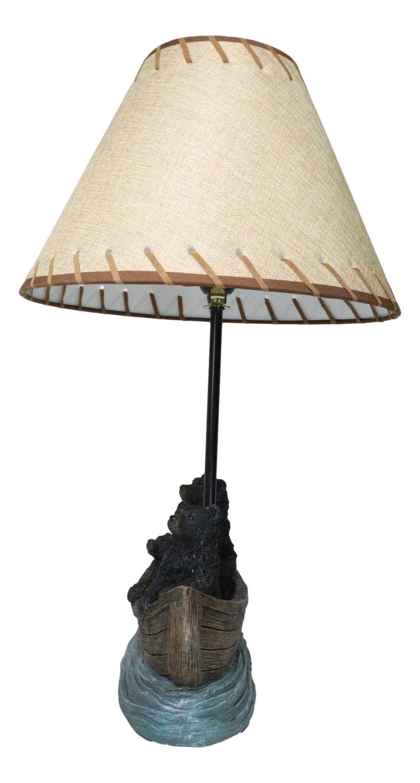 Rustic Woody Forest River Run Black Bears With Cub Rowing Canoe Boat Table Lamp-6