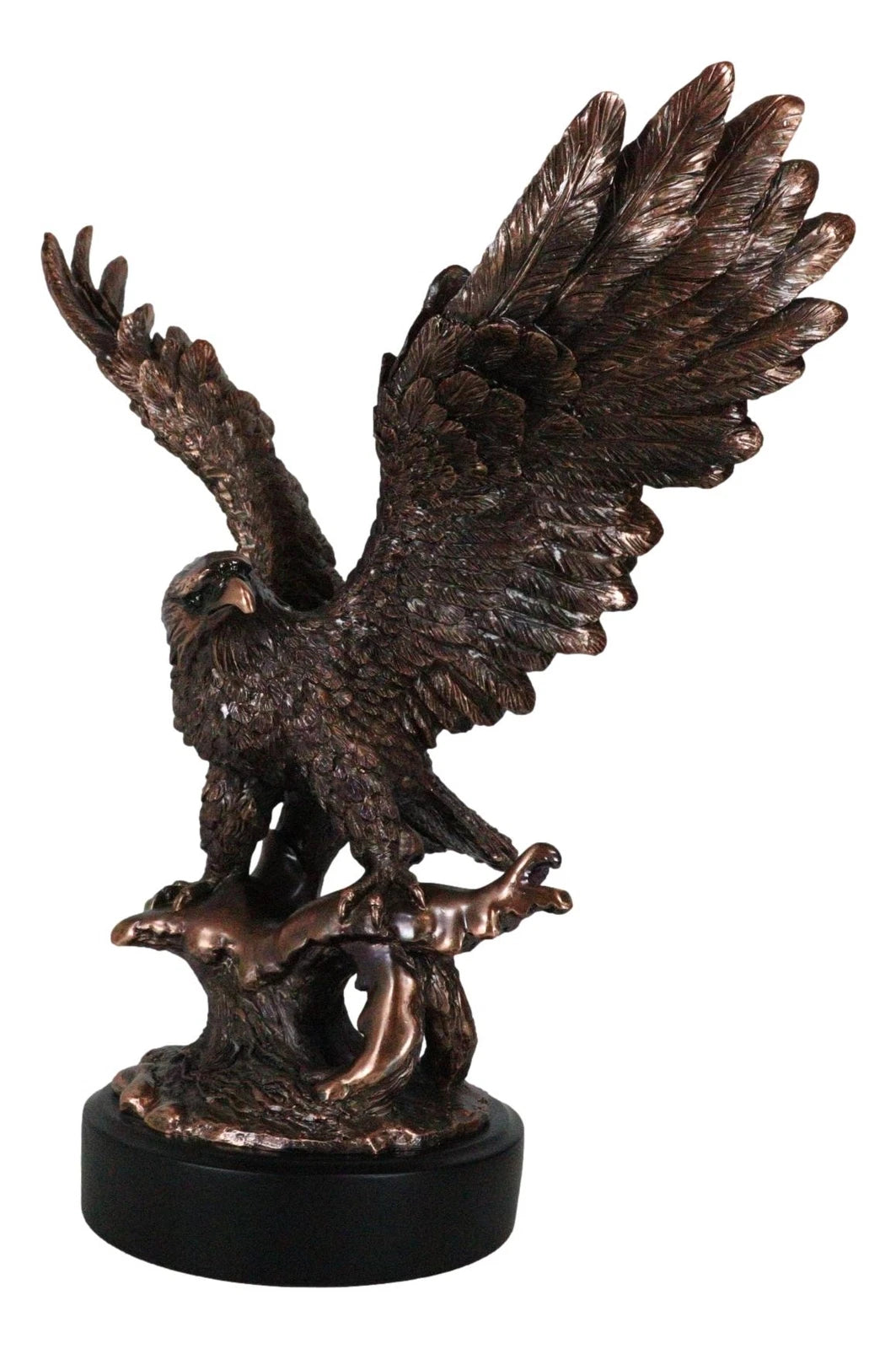 Majestic Bald Eagle With Open Wings Perching On Tree Branch Statue With Base-5
