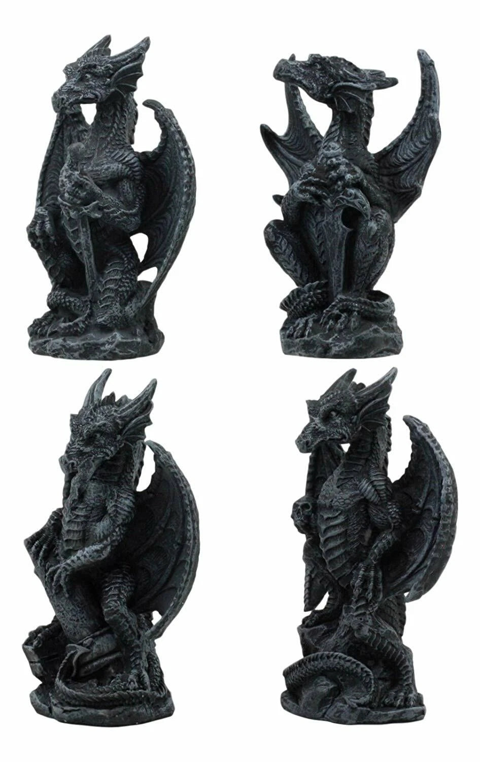 Faux Stone Fantasy Sentinel Guardian Dragons Statue Set Of 4 Dragon Miniatures-2