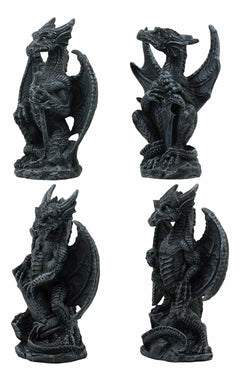 Faux Stone Fantasy Sentinel Guardian Dragons Statue Set Of 4 Dragon Miniatures-2