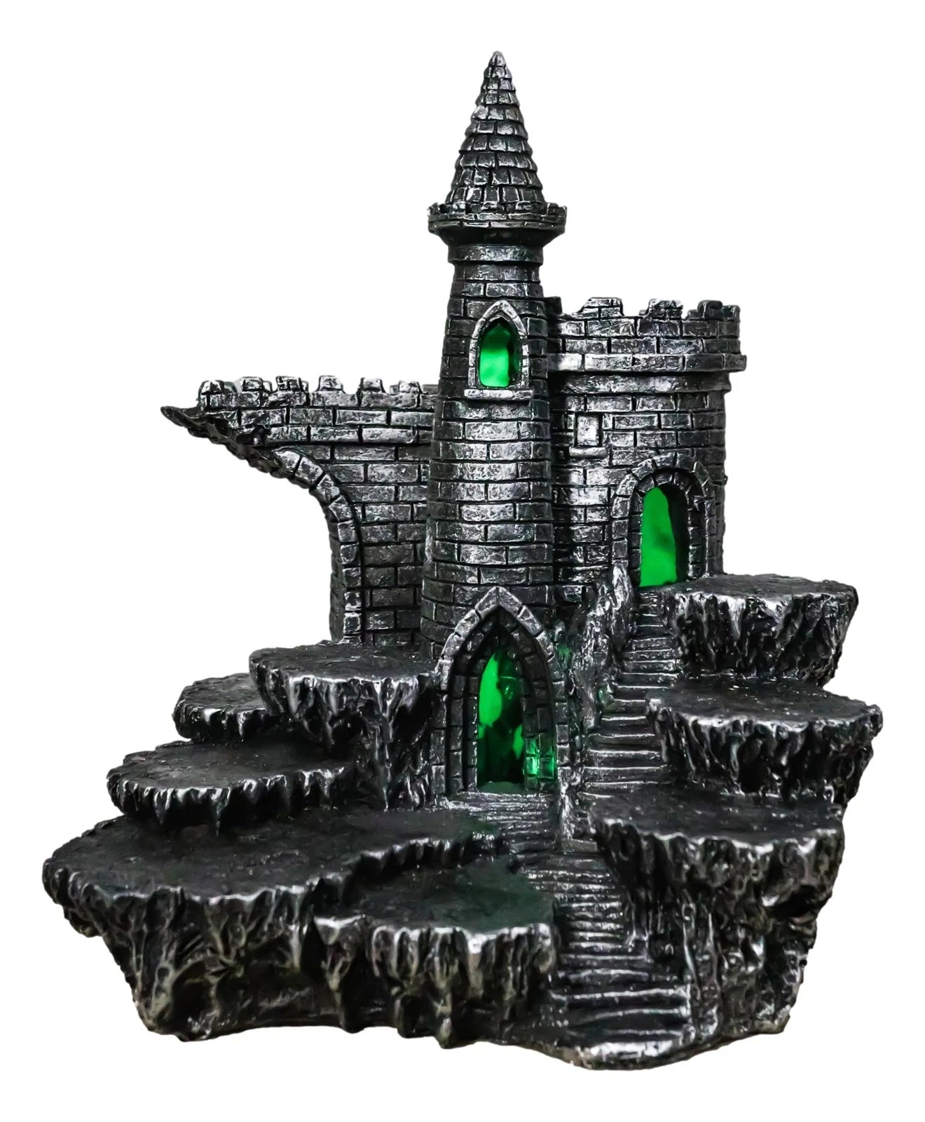 Expositor de castillo medieval de Stonewall con figura LED en las estepas rocosas-4