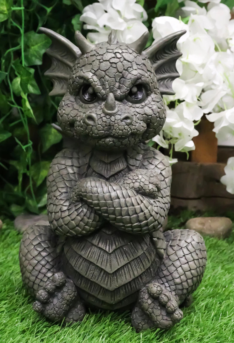 Whimsical Angry Faced Sulky Mad Garden Dragon Folding His Arms Decor Figurine-1