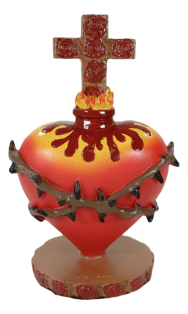 DOD Sacred Heart Of Jesus W/ Crown Of Thorns Roses & Cross Statue-3