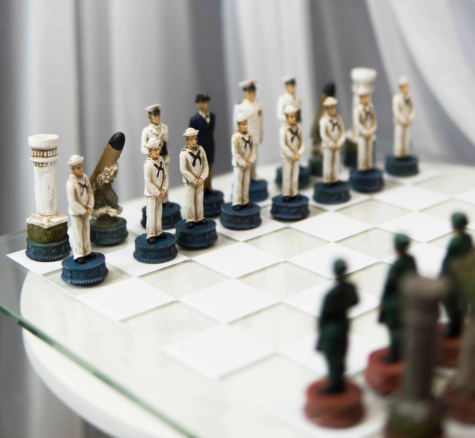 USA Soldier Theme Army vs Navy Chess Set Hand Painted with Glass Board 17 Inch-4