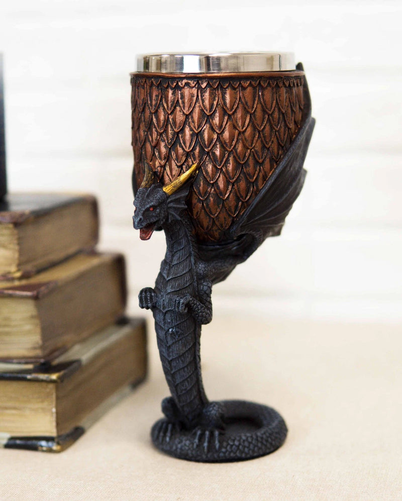 Dragon Scales With Servant Winged Drake Stem Base Drinking Wine Goblet Chalice-6