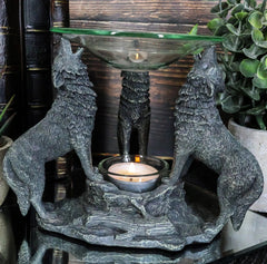 Moonlight Three Howling Wolves Candle Oil Warmer Or Wax Tart Burner Figurine-5