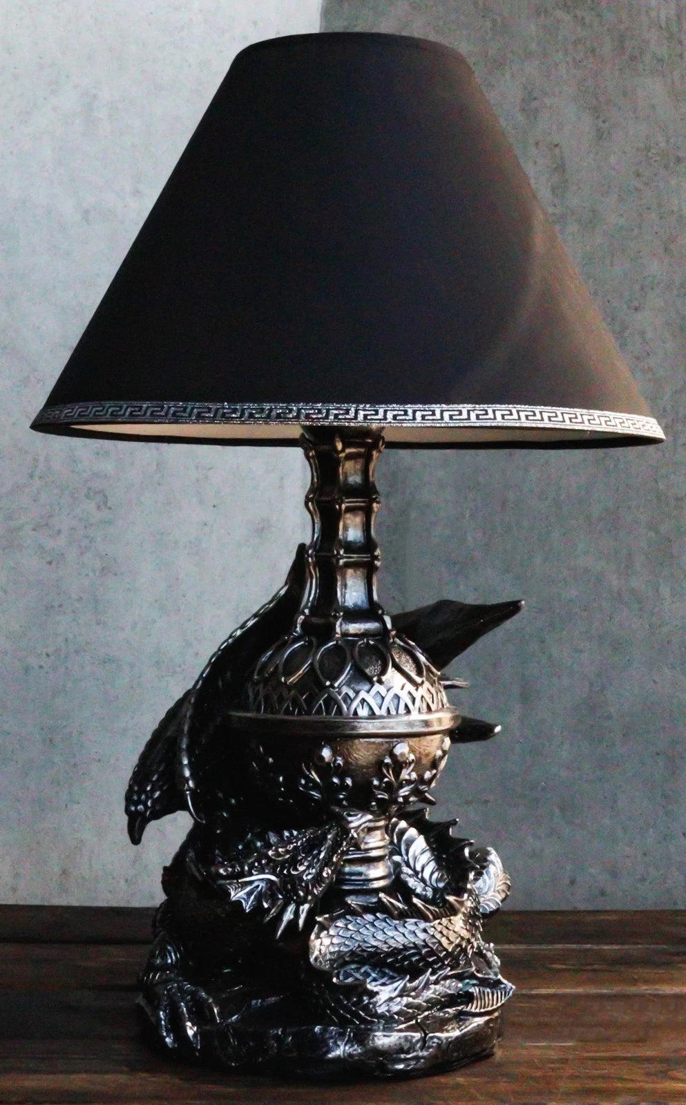 Climbing Gothic Dragon Desktop Table Lamp Statue Decor With Shade 19"H-4
