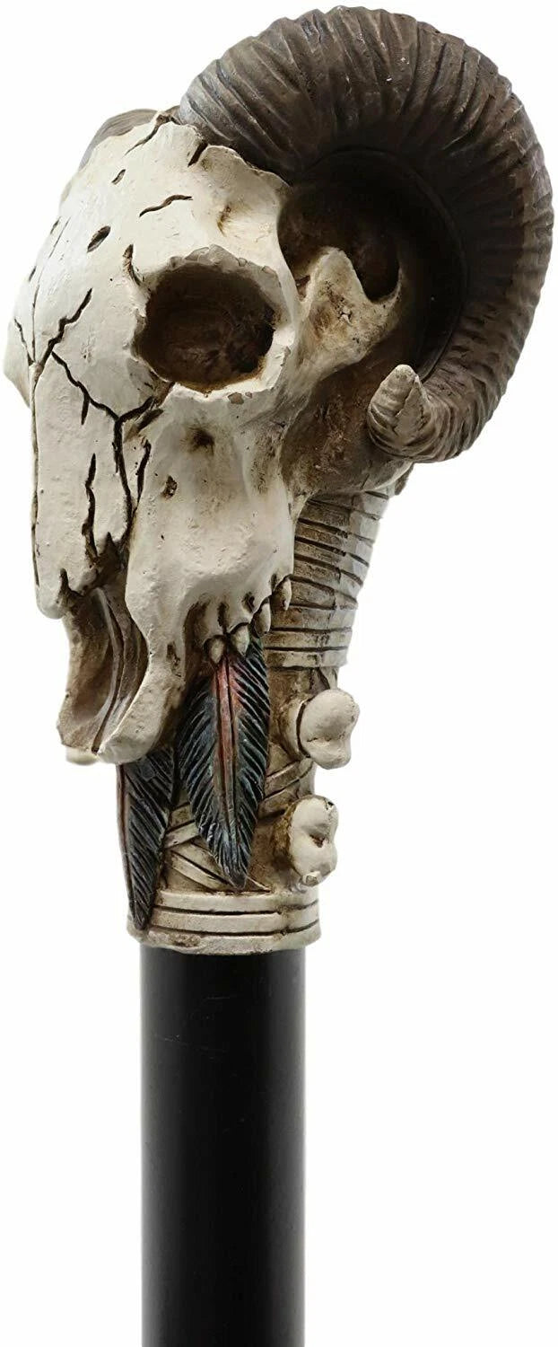 Gothic Tribal Ram Horned Skull Decorative Prop Cosplay Walking Cane 38"H-4