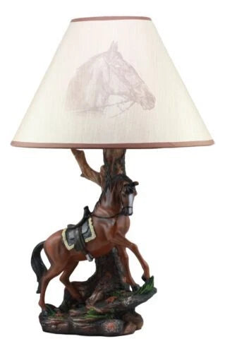 Light Fantastik Chestnut Brown Horse Stallion With Saddle Table Lamp Shade-8