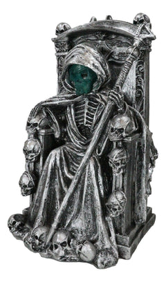 Dark Lord Grim Reaper Skeleton On Throne With LED Light Ghastly Face Figurine-7